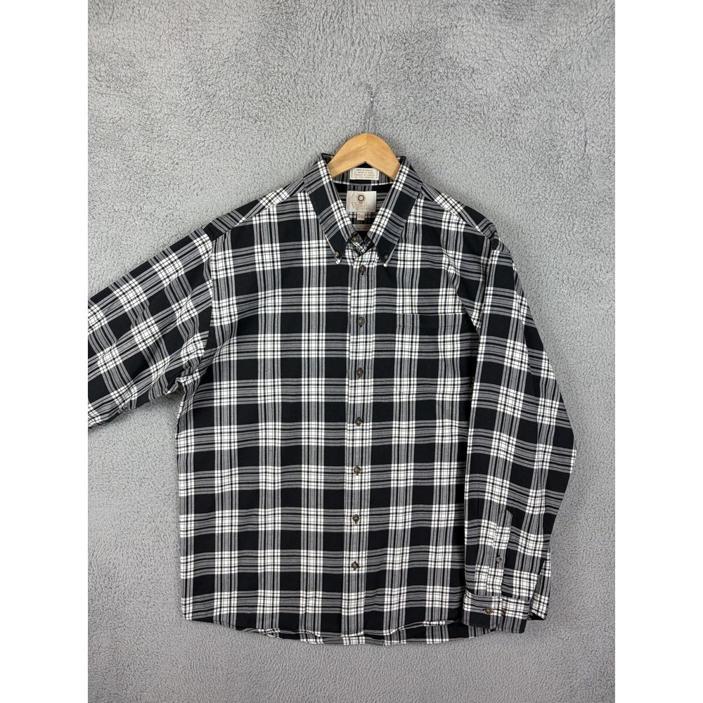 Viyella Shirt Mens XL Black Plaid Wool Blend Flannel Long Sleeve Made Canada